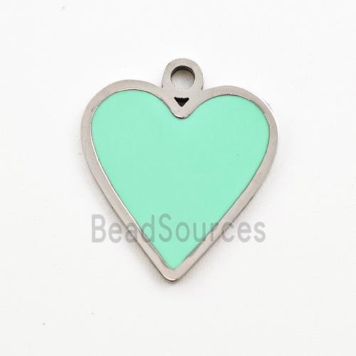 Raw Stainless Steel Heart Pendant Apple Green Enamel