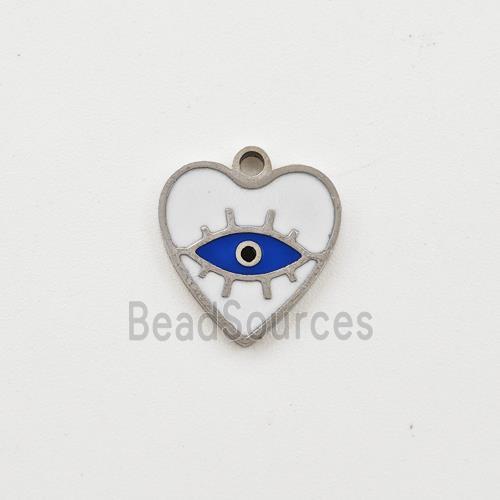 Raw Stainless Steel Heart Pendant Blue Enamel Evil Eye