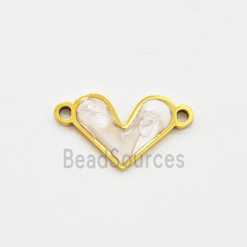 Stainless Steel Heart Connector White Painted Gold Plated