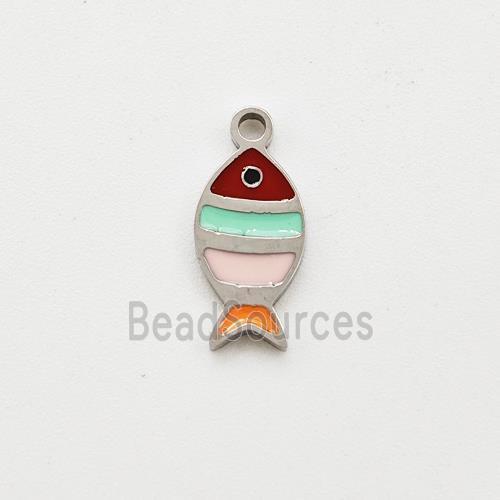 Raw Stainless Steel Fish Pendant Multicolor Enamel