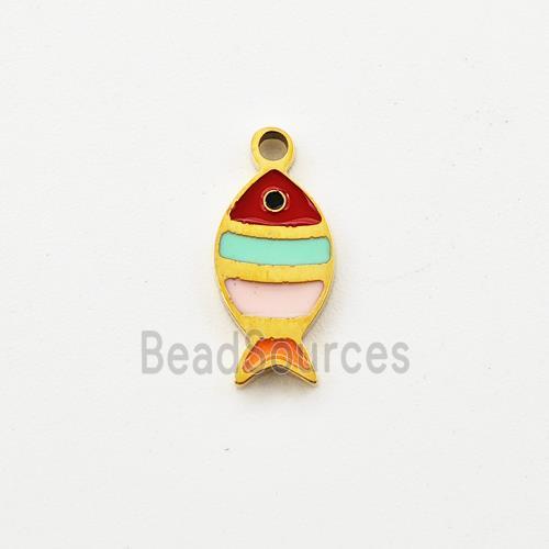 Stainless Steel Fish Pendant Multicolor Enamel Gold Plated