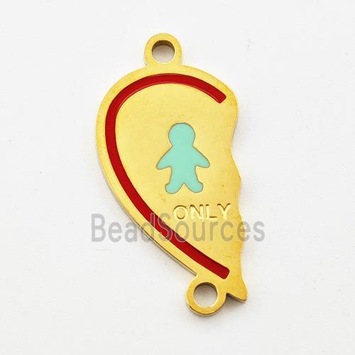 Stainless Steel Connector Split Heart Boy Enamel Gold Plated