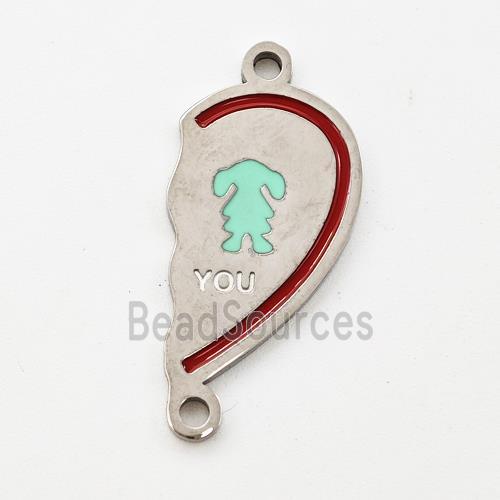 Raw Stainless Steel Connector Split Heart Girl Enamel