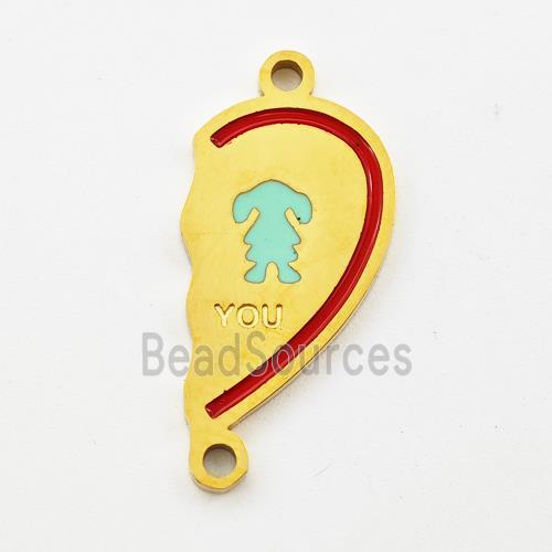 Stainless Steel Connector Split Heart Girl Enamel Gold Plated