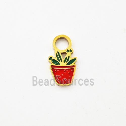 Stainless Steel Flower Plant Pendant Enamel Gold Plated