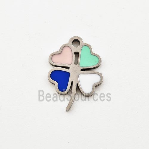 Raw Stainless Steel Clover Pendant Multicolor Enamel