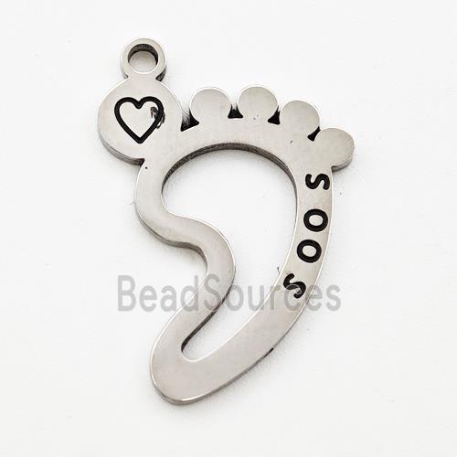 Raw Stainless Steel Babyfeet Pendant Heart