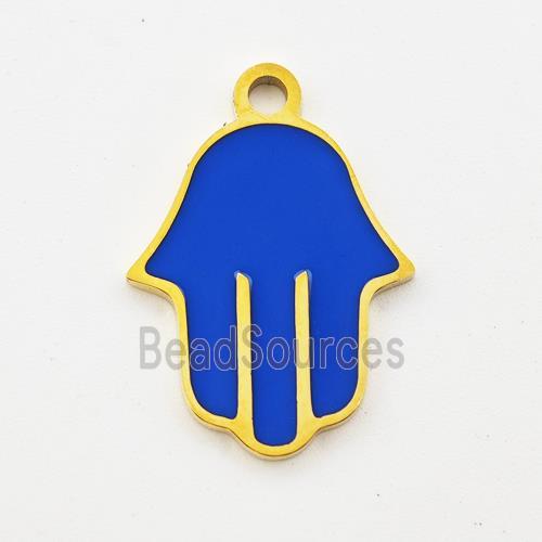 Stainless Steel Hand Pendant Blue Enamel Gold Plated