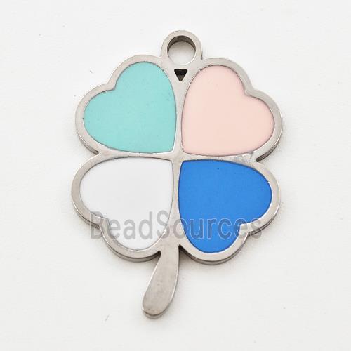 Raw Stainless Steel Clover Pendant Multicolor Enamel