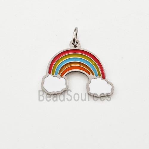 Raw Stainless Steel Rainbow Pendant Multicolor Enamel