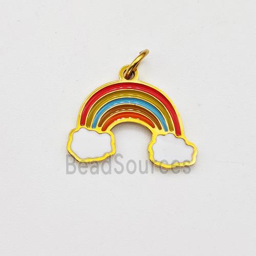 Stainless Steel Rainbow Pendant Multicolor Enamel Gold Plated