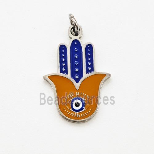 Raw Stainless Steel Hand Pendant Blue Coffee Enamel Evil Eye