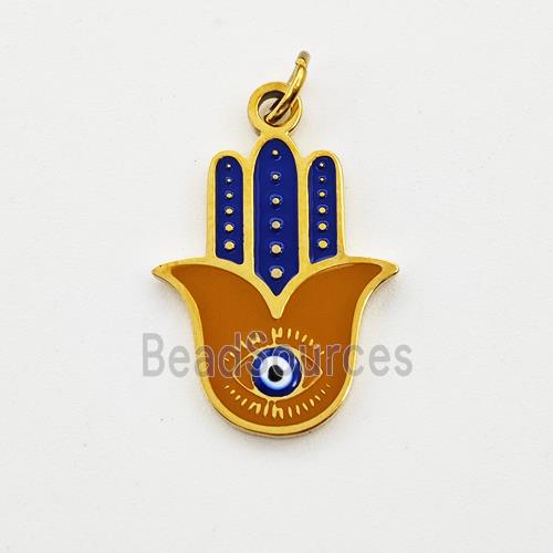 Stainless Steel Hand Pendant Blue Coffee Enamel Evil Eye Gold Plated