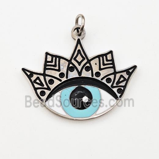 Raw Stainless Steel Evil Eye Pendant Black Enamel