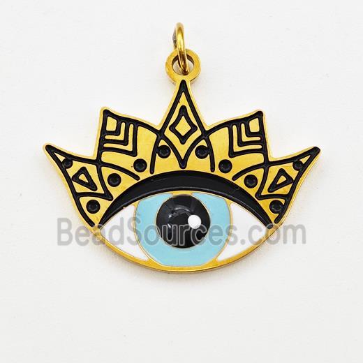 Stainless Steel Evil Eye Pendant Black Enamel Gold Plated