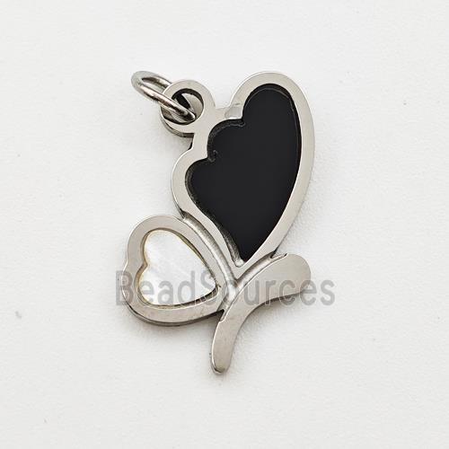 Raw Stainless Steel Butterfly Pendant Black Enamel