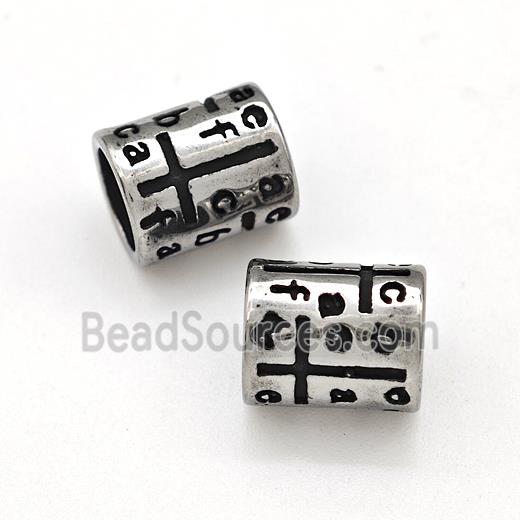 Stainless Steel Tube Beads Mixed Alphabet Large Hole Antique Silver