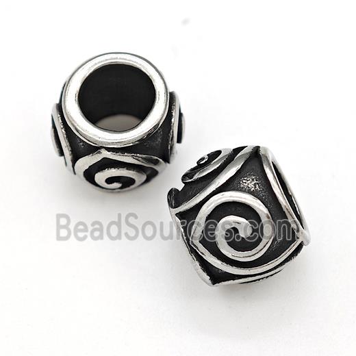 Stainless Steel Round Beads Large Hole Antique Silver