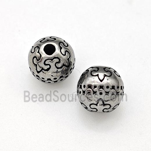 Stainless Steel Round Beads Antique Silver