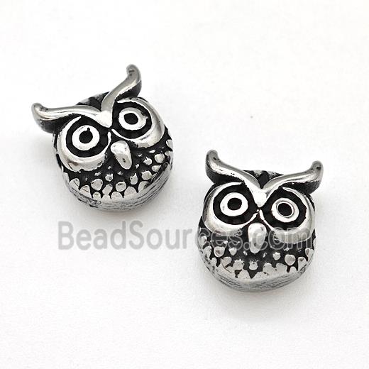 Stainless Steel Owl Charms Beads Antique Silver