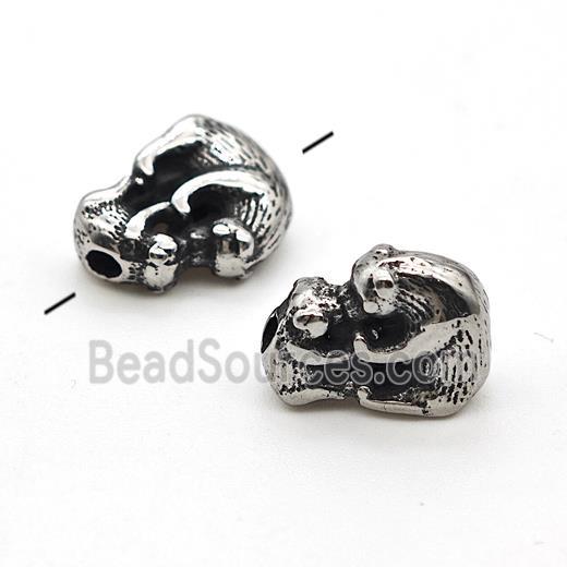 Stainless Steel Bear Beads Antique Silver