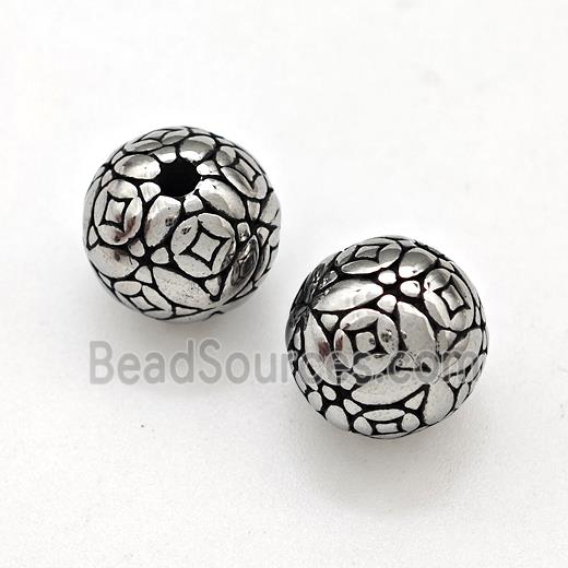 Stainless Steel Round Beads Antique Silver