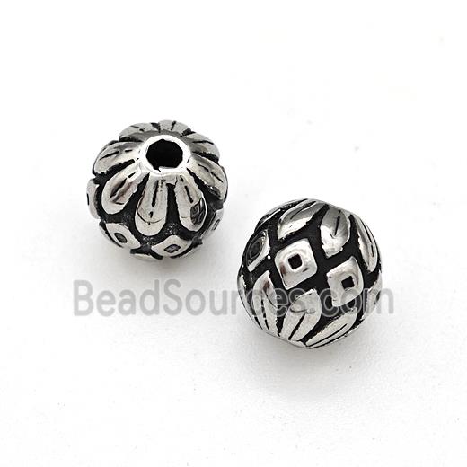 Stainless Steel Round Beads Lotus Antique Silver