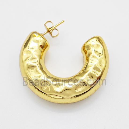 304 Stainless Steel Stud Earring Hammered Gold Plated