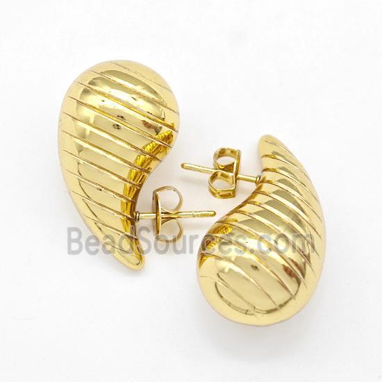 304 Stainless Steel Stud Earring Teardrop Hollow Gold Plated