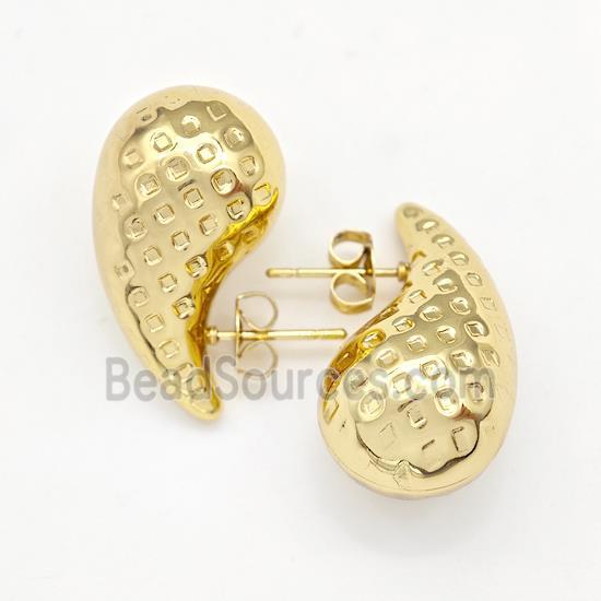 304 Stainless Steel Stud Earring Teardrop Hollow Gold Plated