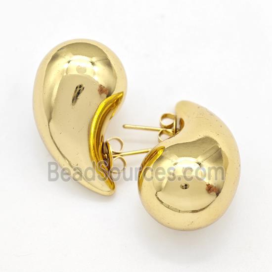 304 Stainless Steel Stud Earring Teardrop Hollow Gold Plated