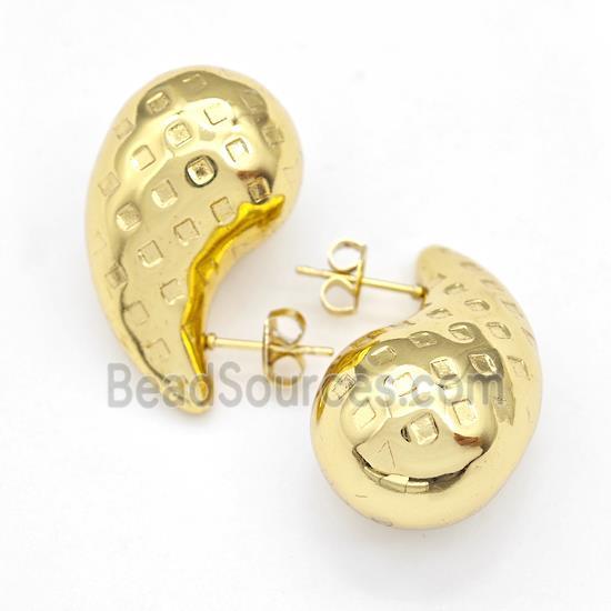 304 Stainless Steel Stud Earring Teardrop Hollow Gold Plated