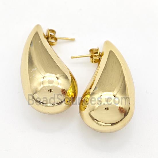 304 Stainless Steel Stud Earring Teardrop Hollow Gold Plated