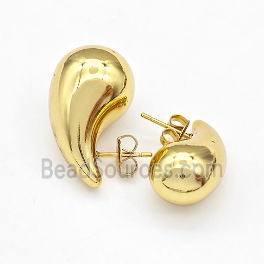 304 Stainless Steel Stud Earring Teardrop Hollow Gold Plated