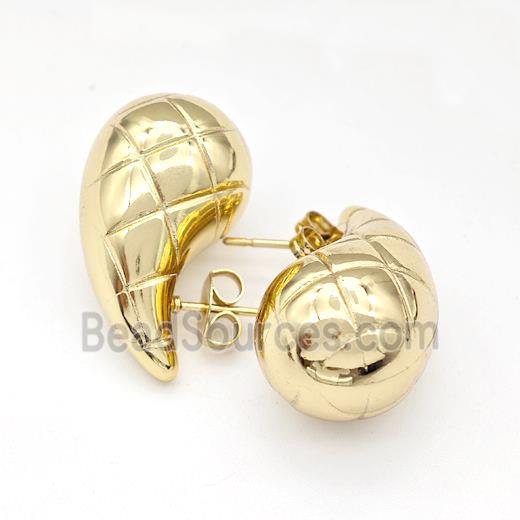 304 Stainless Steel Stud Earring Teardrop Hollow Gold Plated