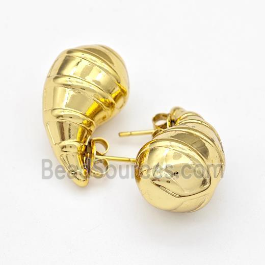 304 Stainless Steel Stud Earring Teardrop Hollow Gold Plated