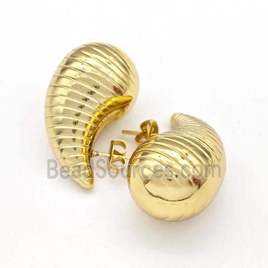 304 Stainless Steel Stud Earring Teardrop Hollow Gold Plated