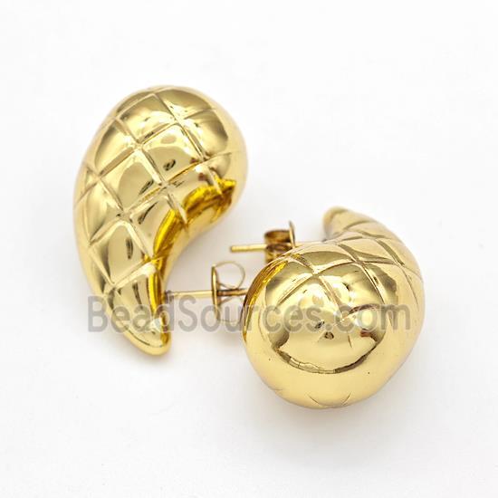 304 Stainless Steel Stud Earring Teardrop Hollow Gold Plated