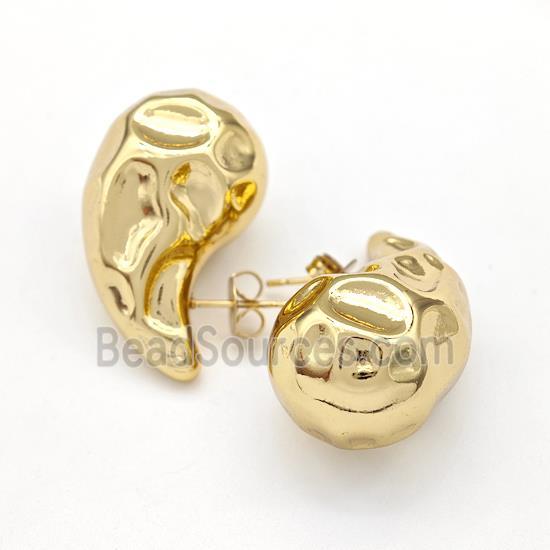 304 Stainless Steel Stud Earring Teardrop Hollow Gold Plated