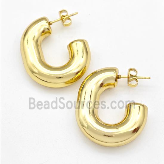 304 Stainless Steel Stud Earring Hollow Gold Plated