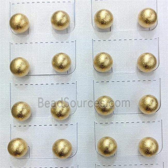 Stainless Steel Ball Stud Earrings Brushed Gold Plated