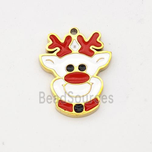 Christmas Reindeer Charms 304 Stainless Steel Pendant Enamel Gold Plated