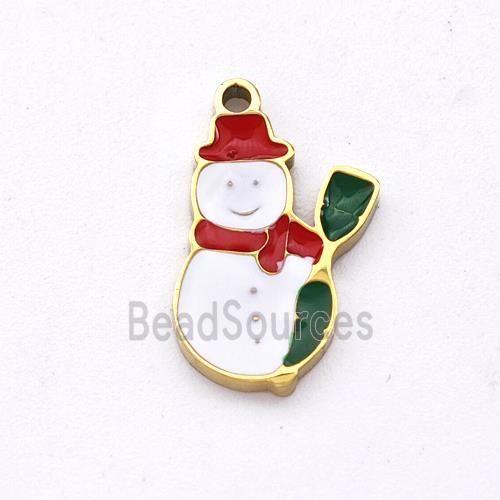 Christmas Snowman Charms Stainless Steel Pendant Enamel Gold Plated