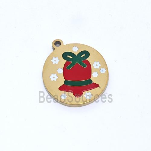 Christmas Bell Charms Stainless Steel Pendant Enamel Gold Plated