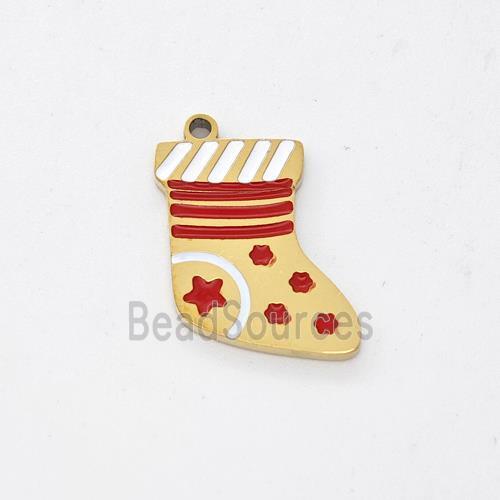 Christmas Stocking Charms Stainless Steel Pendant Enamel Gold Plated