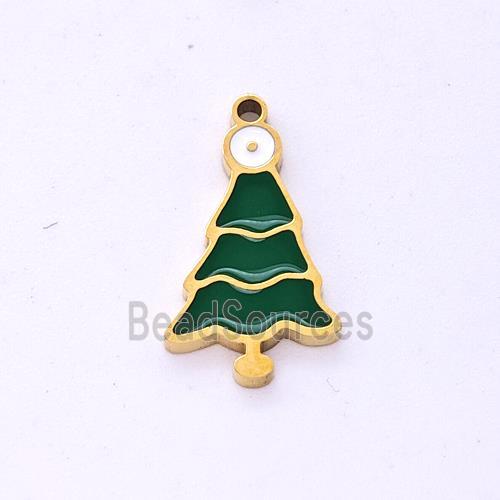 Christmas Tree Charms Stainless Steel Pendant Enamel Gold plated