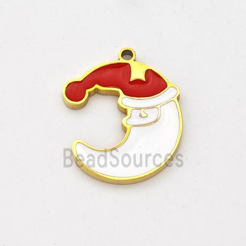 Santa Claus Charms Stainless Steel Pendant Red Enamel Moon Gold Plated