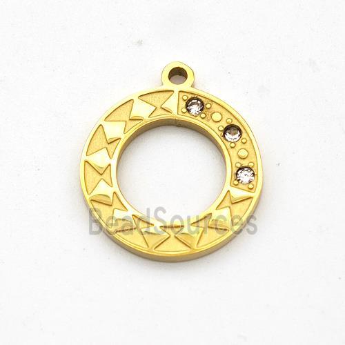 Stainless Steel Circle Pendant Micro Pave Rhinestone Gold Plated