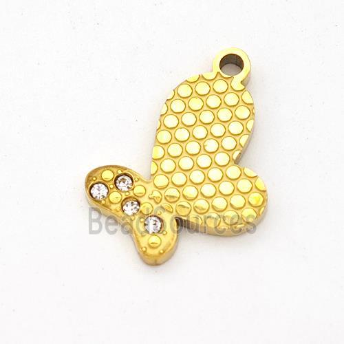 Stainless Steel Butterfly Pendant Micro Pave Rhinestone Gold Plated