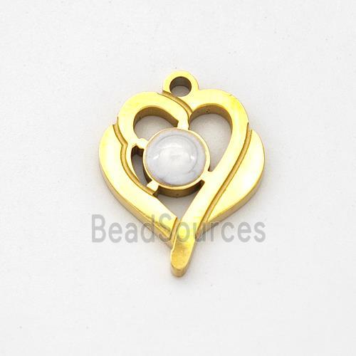 Stainless Steel Heart Pendant White Painted Gold Plated